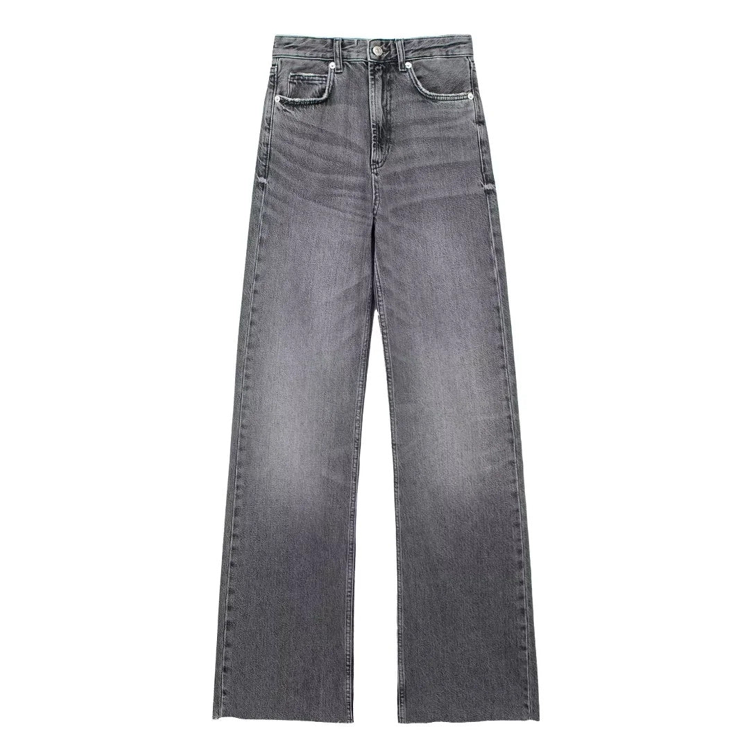 Feminique | Grijze Dames Broek Wide Leg