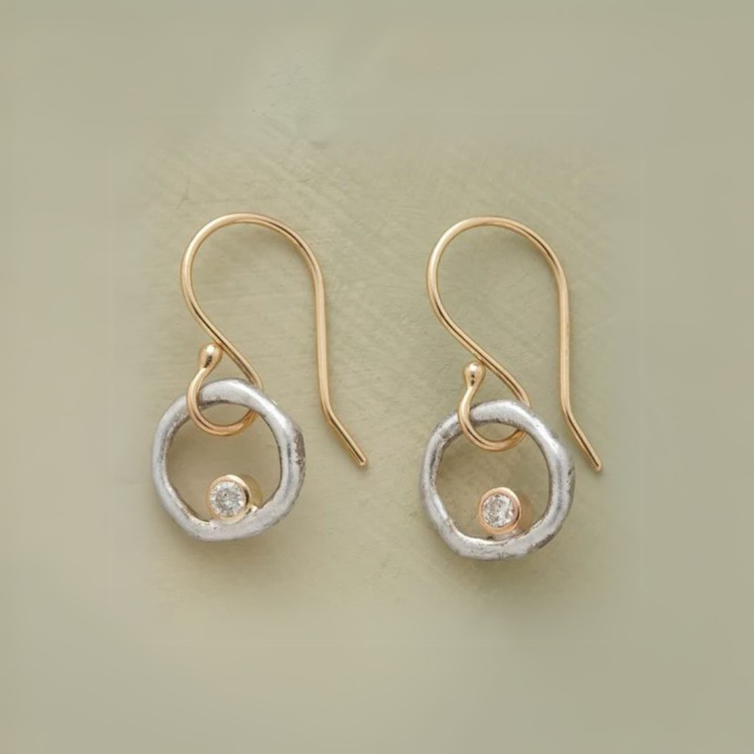 Vintage Goud en Zilver – Zirconia Oorbellen